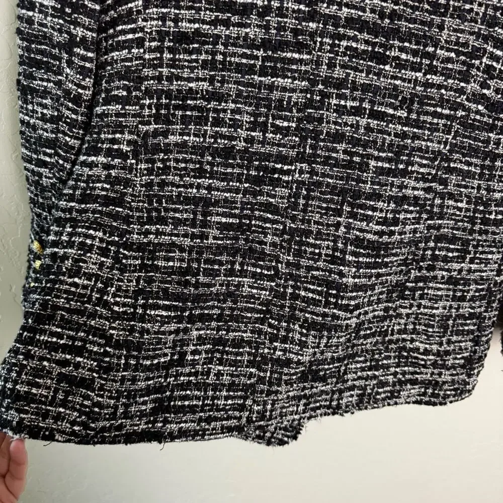 Zara Black Double Breasted Textured Tweed Blazer Small